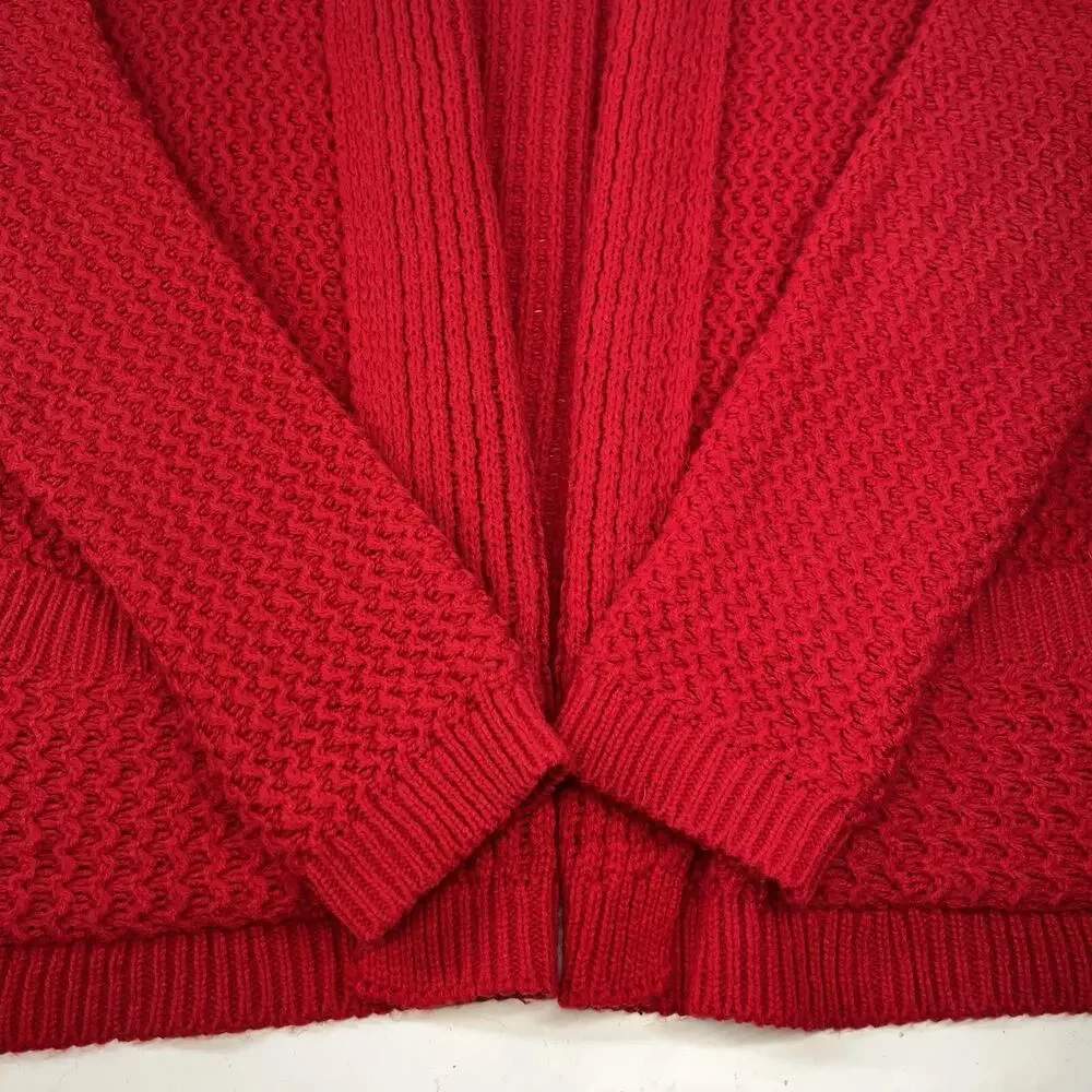 Red Knit Cardigan Sweater Open Front Women’s Size Medium Cotton Emporium - Picture 8 of 9